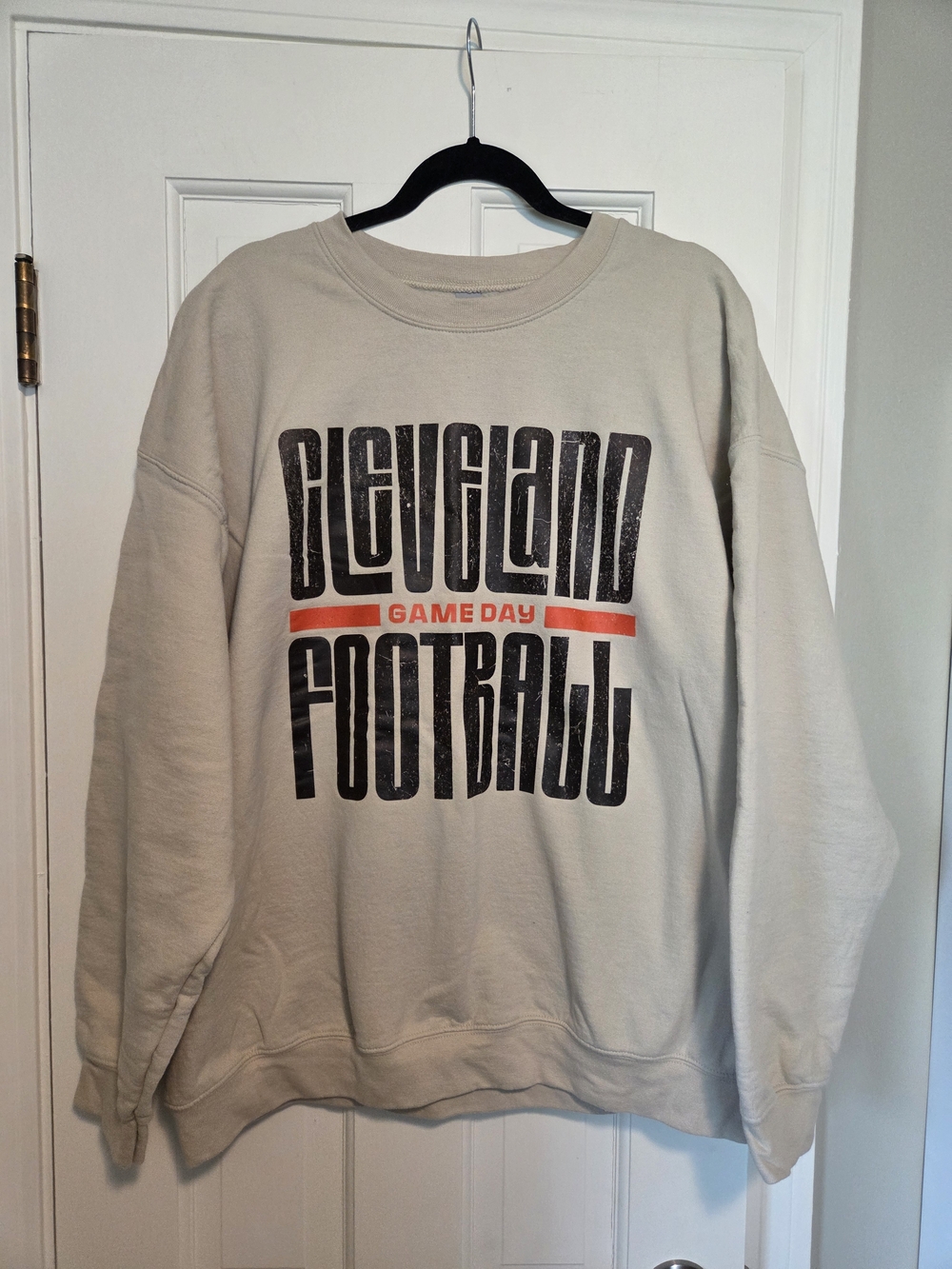 Cleveland Football Game Day Crewneck Sweatshirt - Beige/Cream color size 2x